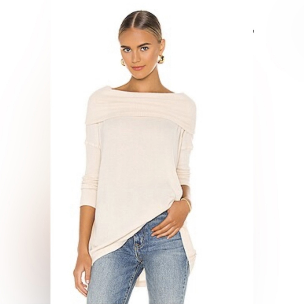 New Free People Juicy Long Sleeve in Stone Cold. Waffle Top.